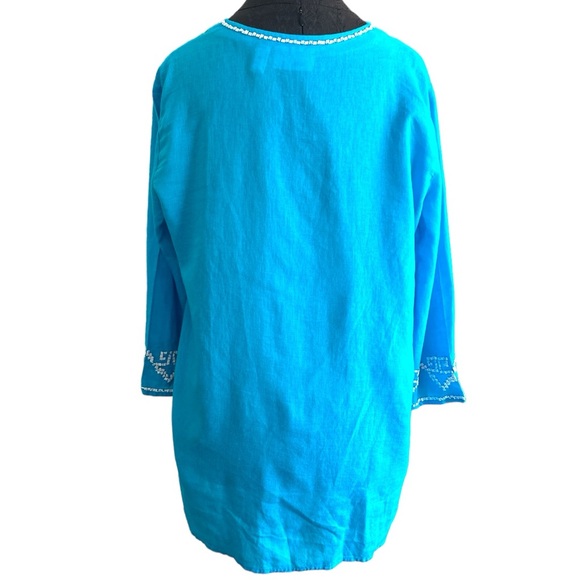 Chico’s size 2 blue beaded linen cotton blend top - Picture 3 of 8